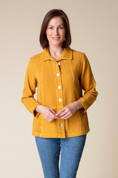 The Sun Washed Jacquard Seamed Pocket Jacket from Habitat in Honey