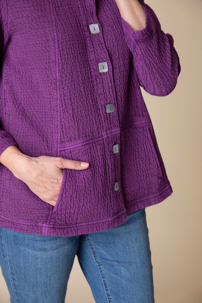 The Sun Washed Jacquard Seamed Pocket Jacket from Habitat in Plum