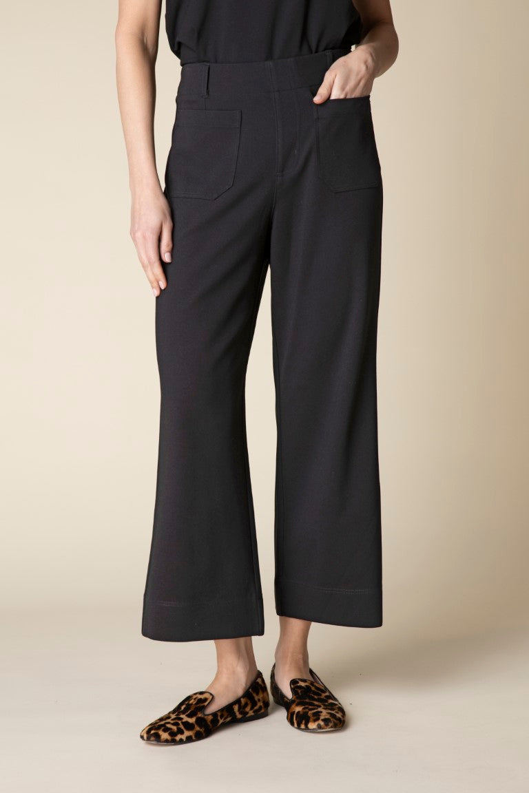 Habitat Luxe Ponte Cropped Wide Leg Pant in Black