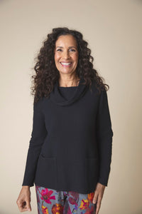  Habitat's Ripple Pocket Cowl Top in Black