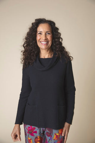  Habitat's Ripple Pocket Cowl Top in Black