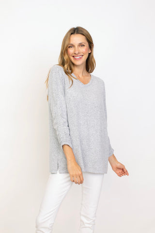 Habitat's Super Soft Fleece Ruched Sleeve V-Neck in White