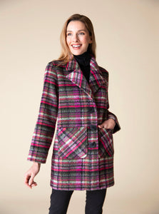 Habitat Clothing Brushed Plaid Tartan Car Coat in Plum