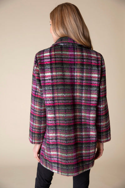 Habitat Clothing Brushed Plaid Tartan Car Coat in Plum