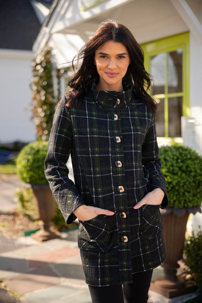 Habitat Windowpane Speckle Plaid Car Coat in Black