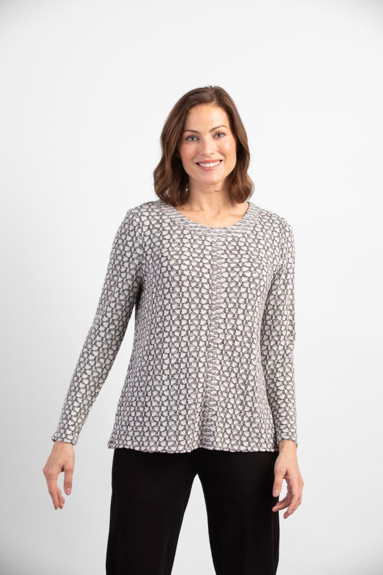 Habitat Cobblestone knit tee in putty. textured knot, round neck, long sleeves, rolled hem.