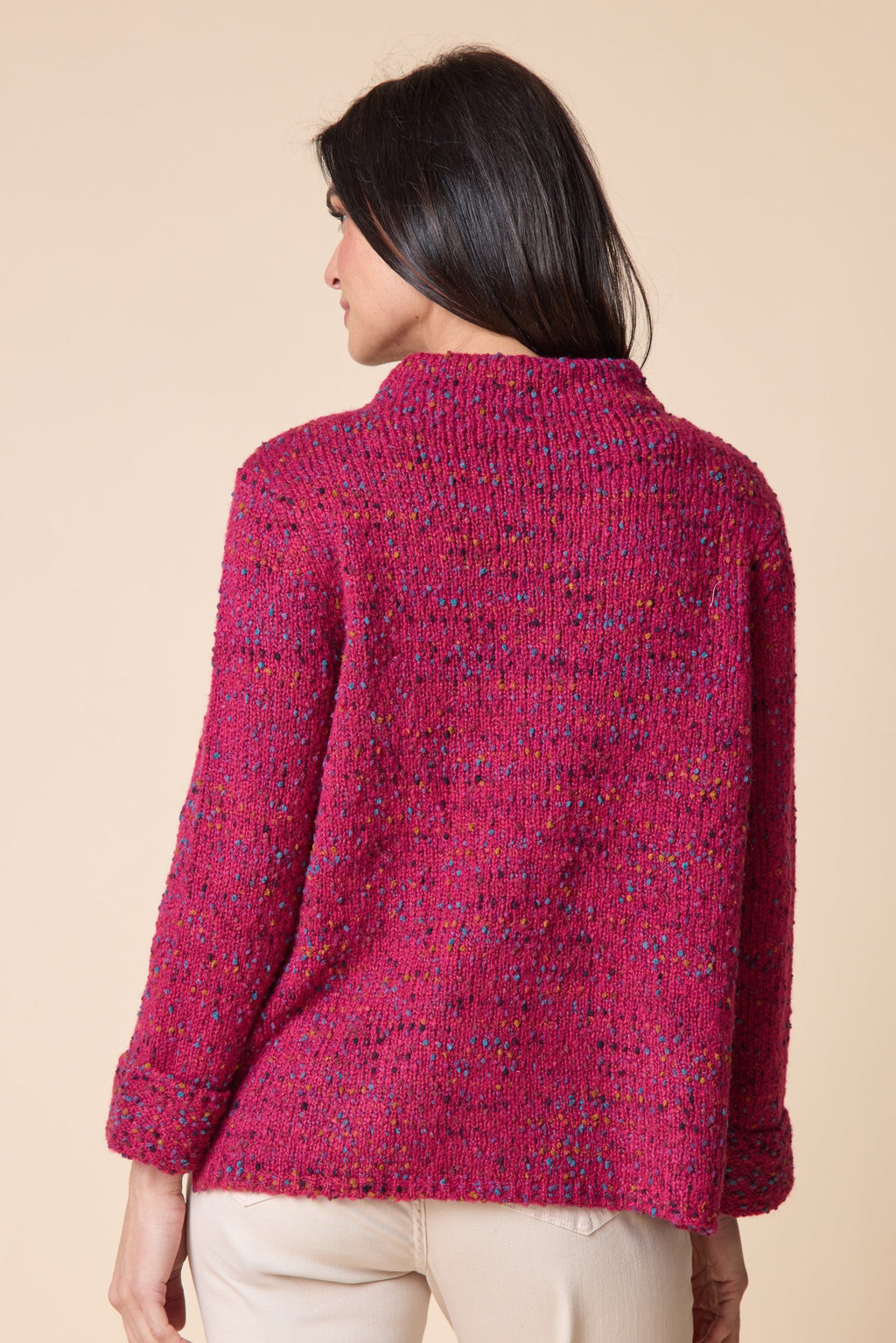  Habitat's Confetti Funnel Neck Sweater in Wineberry