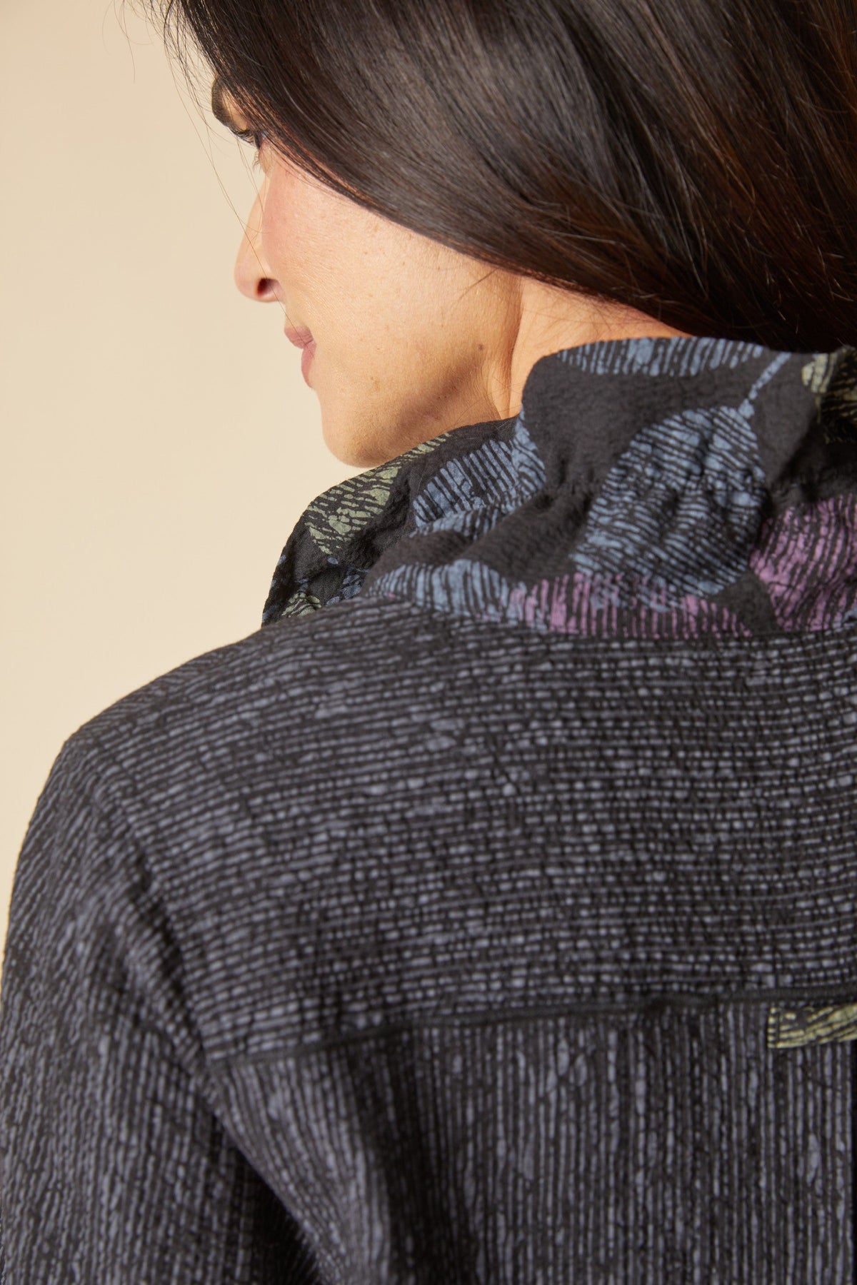 Habitat Crinkle Crepe Scattered Leaves Luna Jacket in Black