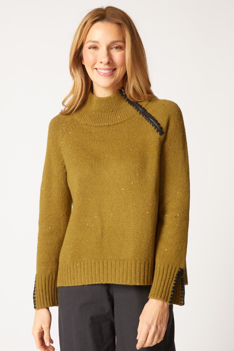 Habitat's Harvest Tweed Zip Neck Sweater in Avocado