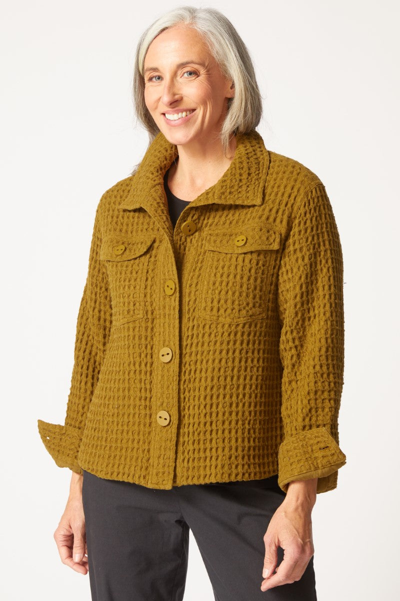 Habitat's Honeycomb Shacket in Avocado