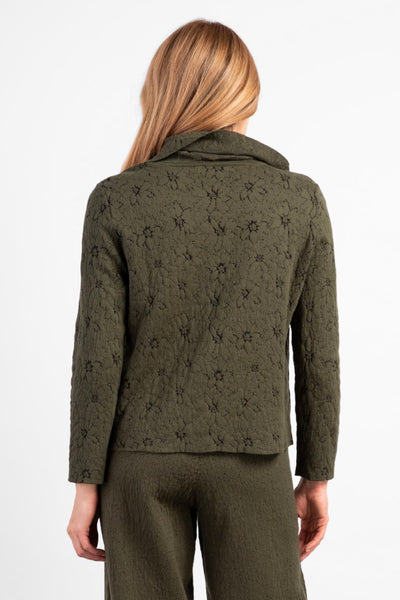 Habitat Jacquard Knit Cowl Top. Cotton blend, textured, cowl neck, long sleeve, boxy fit. Forest green.