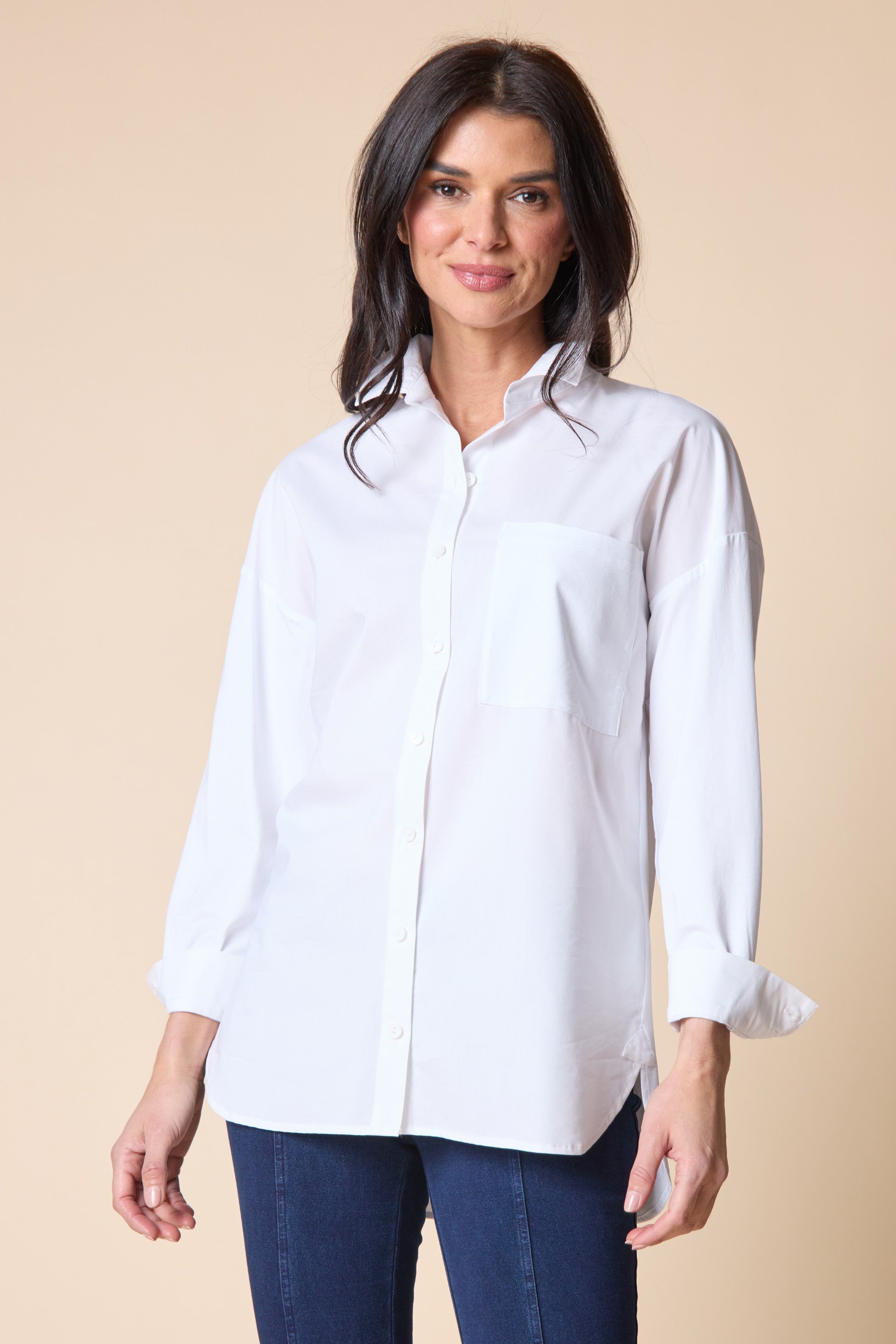The Knit Mix Boyfriend Shirt in White
