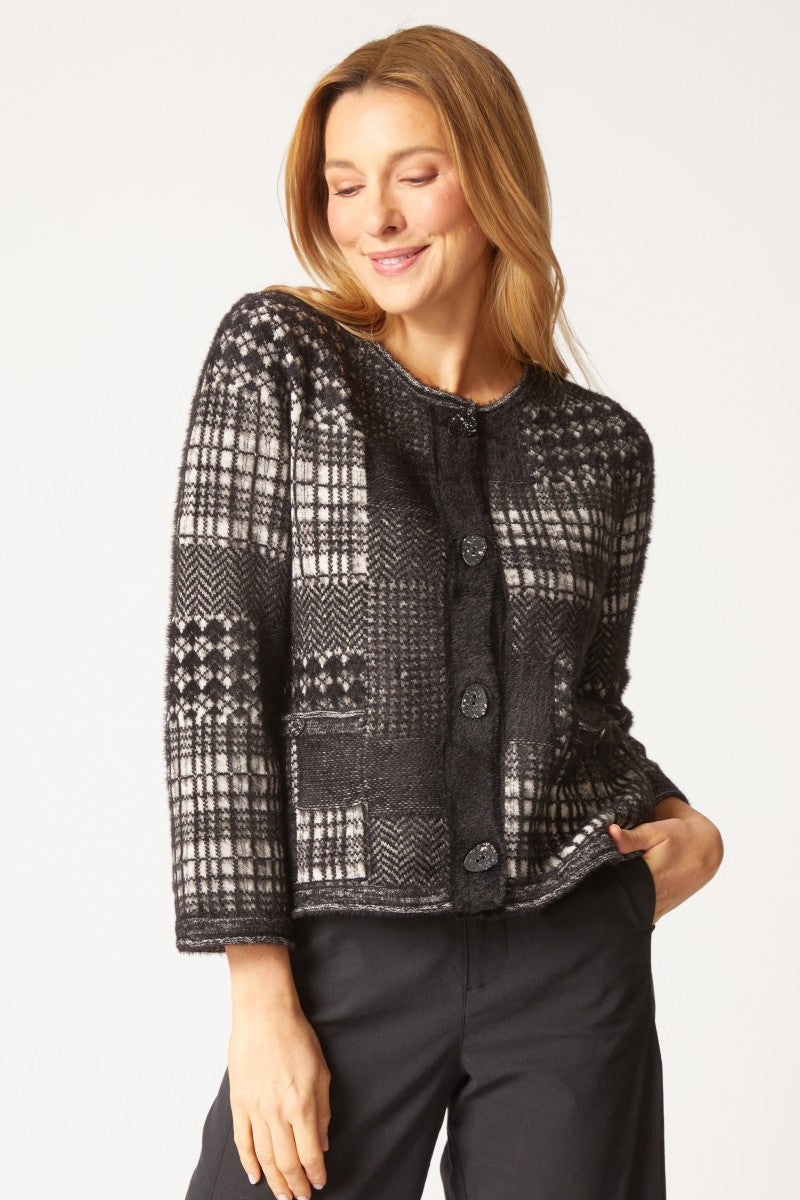 Habitat's Mixed Windowpane Patchwork Cardigan in Black