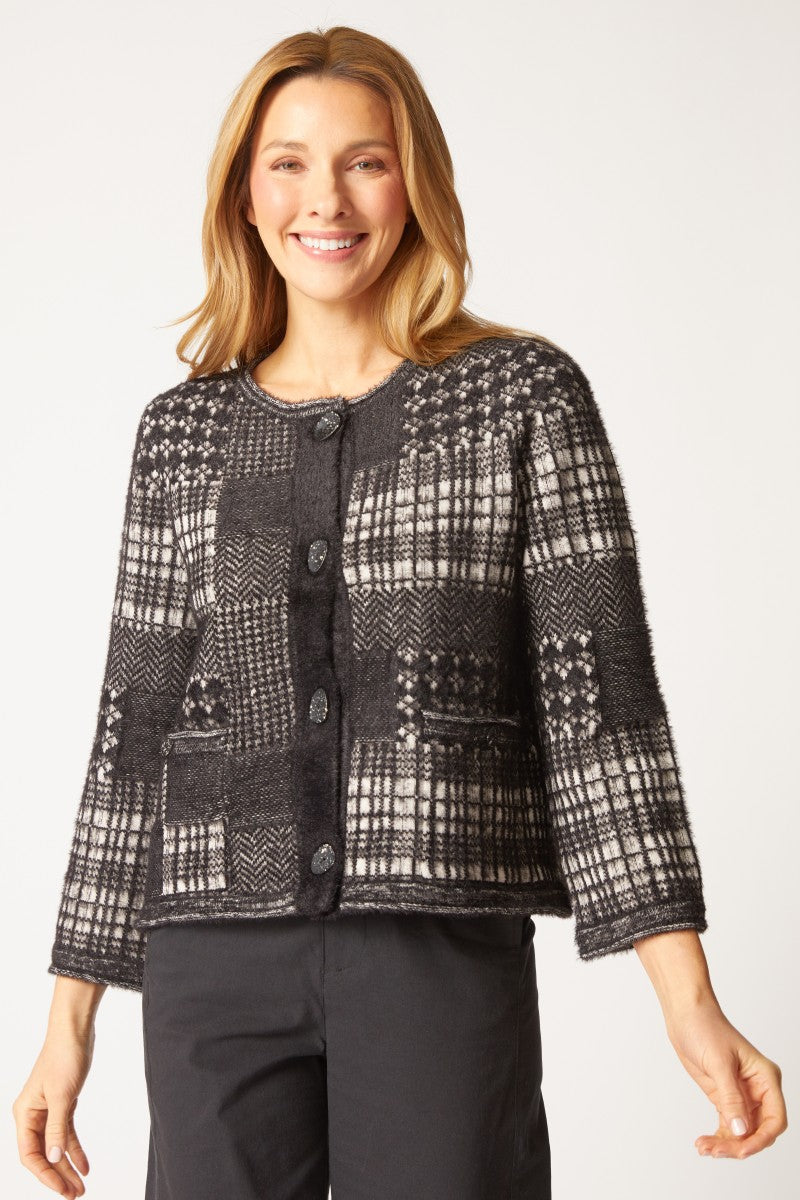 Habitat's Mixed Windowpane Patchwork Cardigan in Black