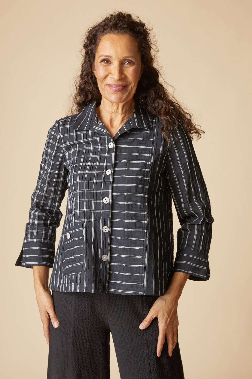 Habitat's Mixed-Grid Button-Down Pocket Shirt in Black
