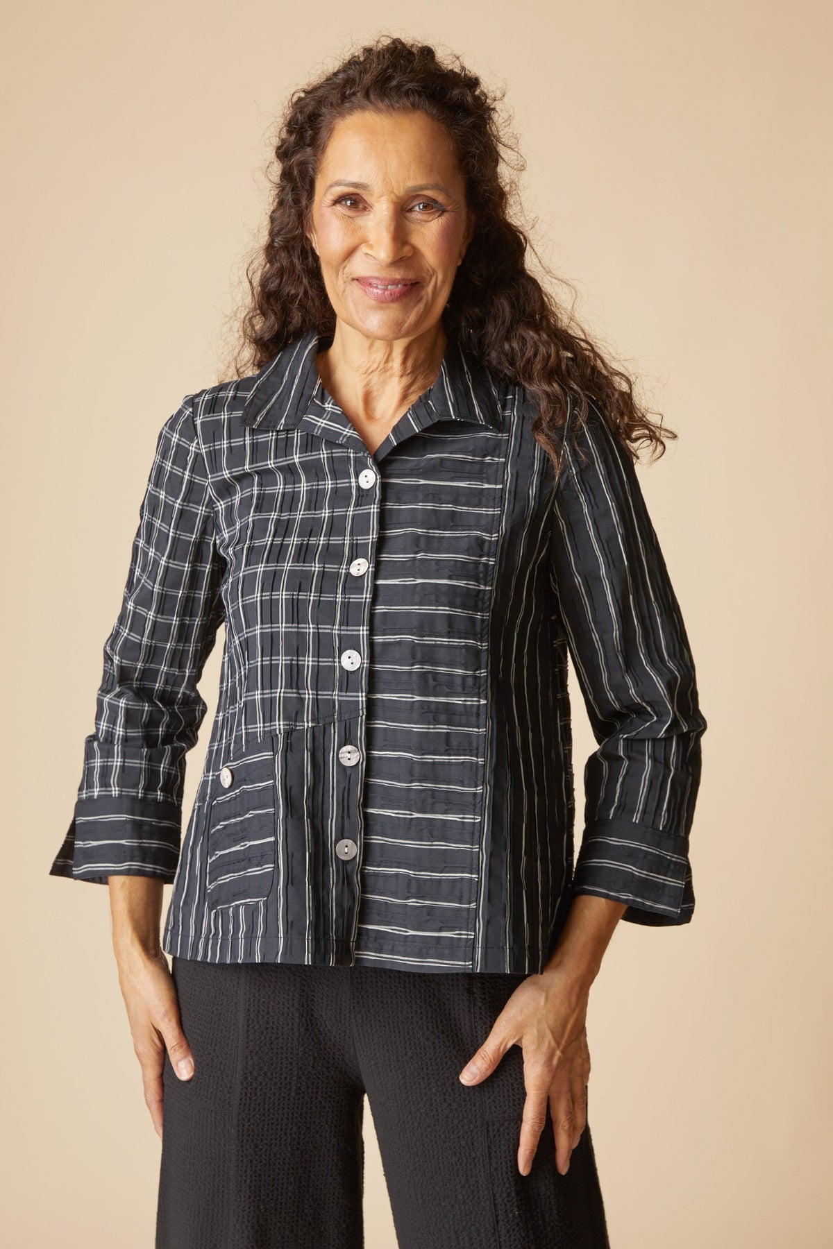 Habitat's Mixed-Grid Button-Down Pocket Shirt in Black