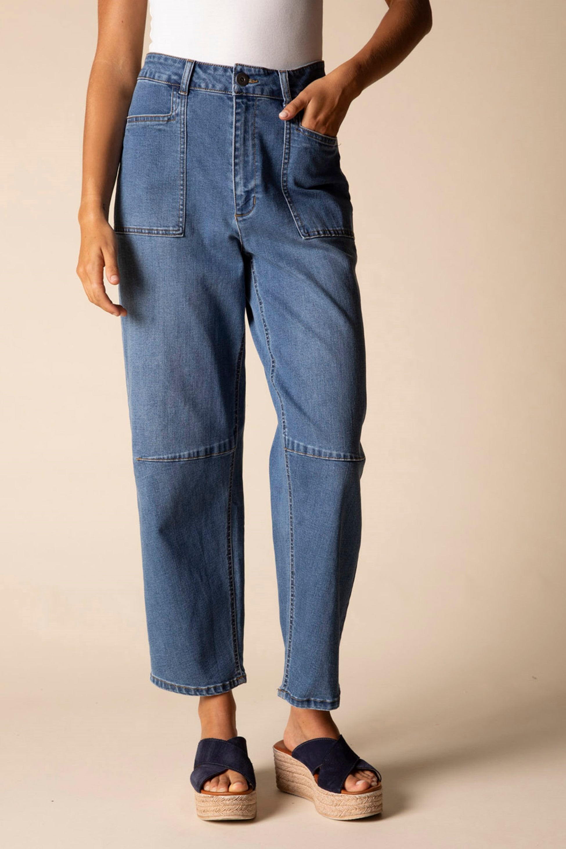 Habitat's Modified Barrel Leg Jean in Medium Denim