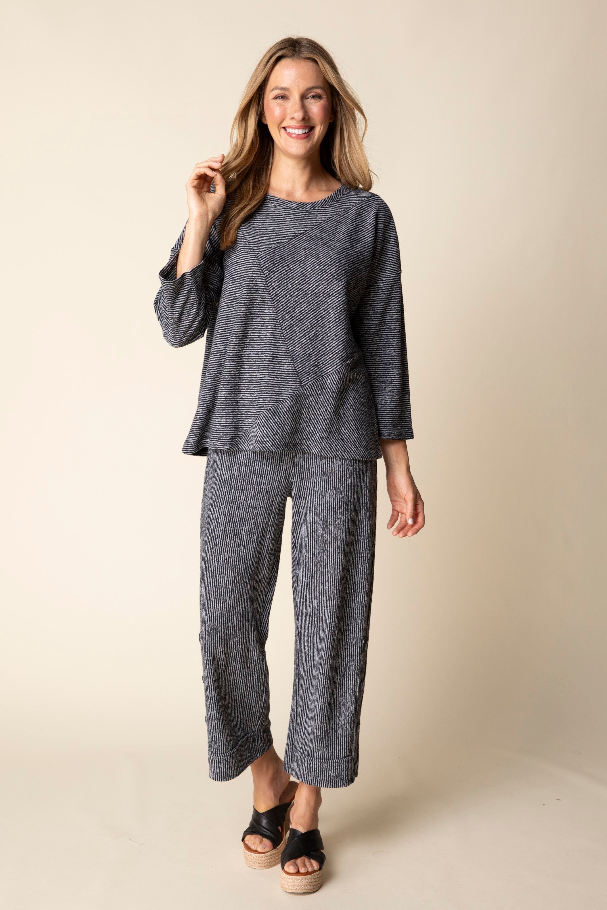 Habitat's Pacific Striped Cotton Seamed Top in Black