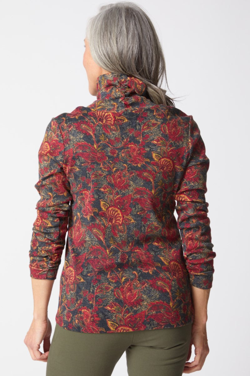 Habitat Paisley Easy Ruched Turtleneck Top in Wine