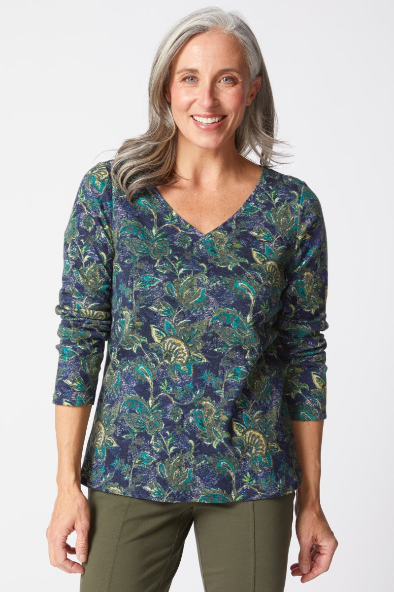 Habitat's Paisley Easy V-Neck Tee in Mulberry