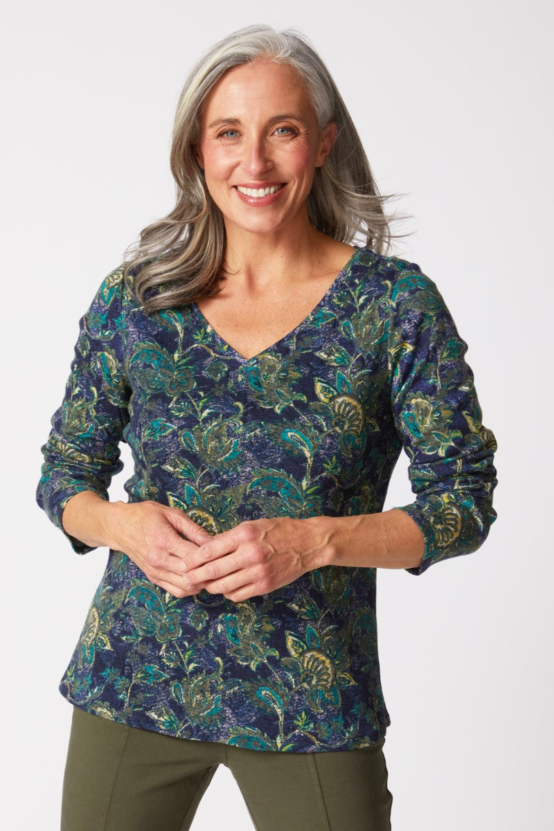 Habitat's Paisley Easy V-Neck Tee in Mulberry