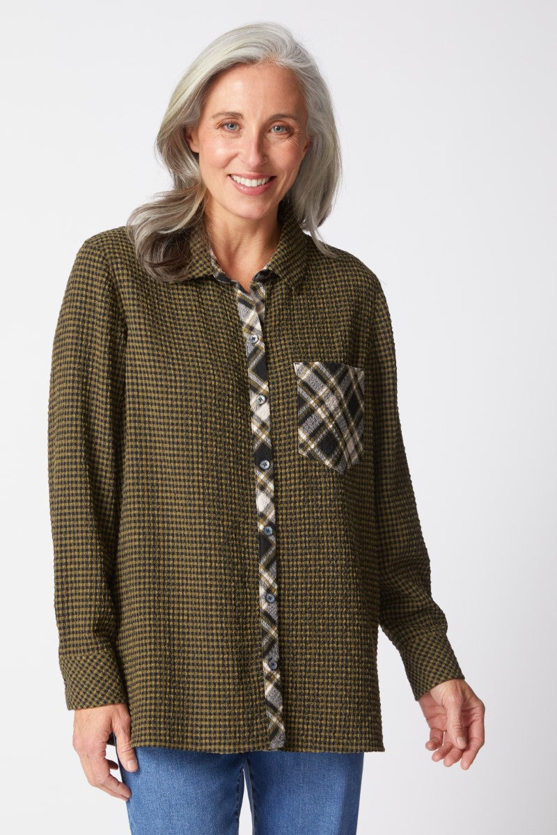 Habitat's Plaid Boyfriend Pocket Shirt in Avocado