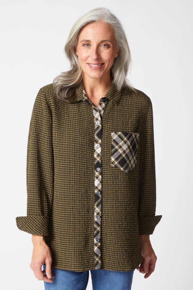 Habitat's Plaid Boyfriend Pocket Shirt in Avocado