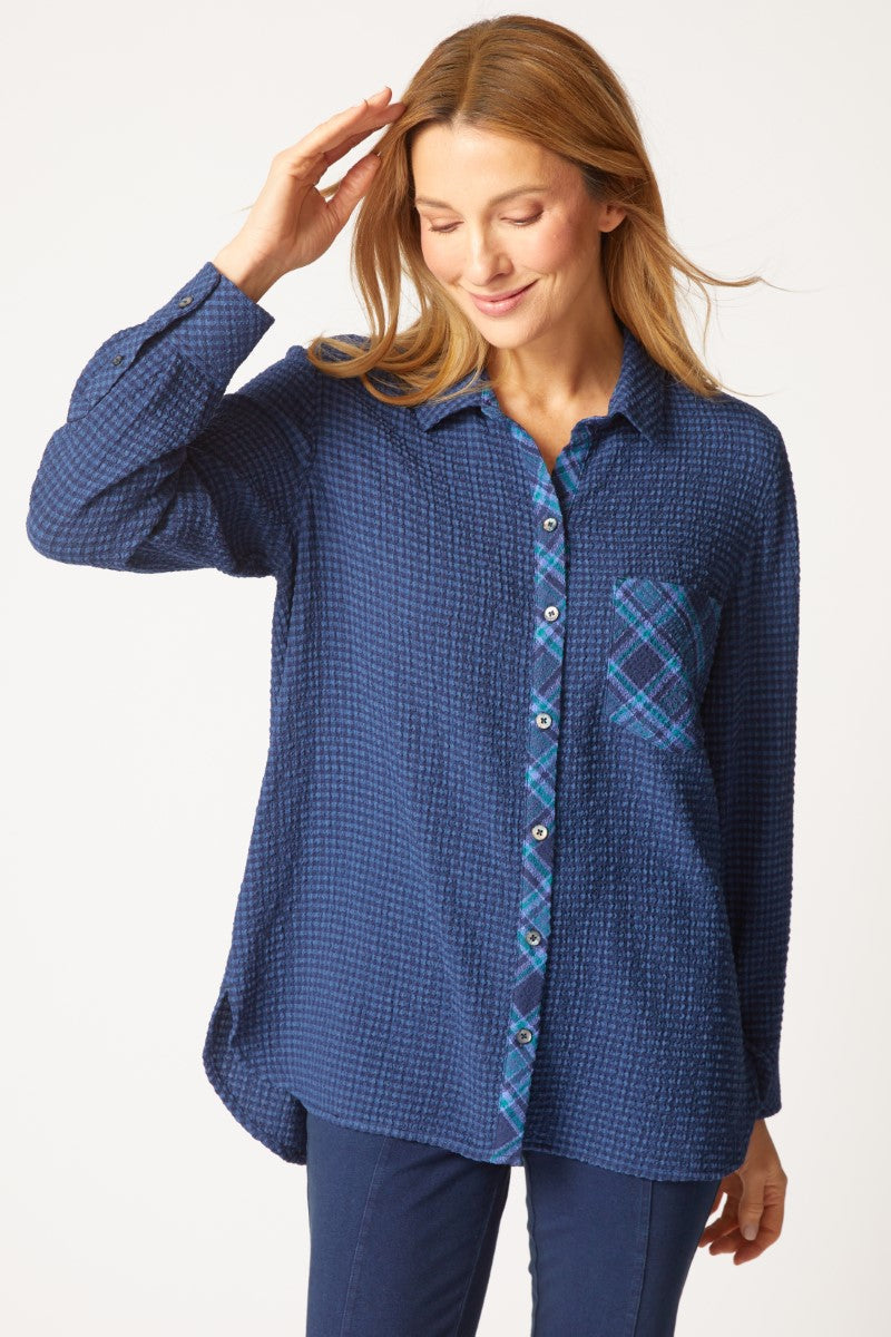 Habitat's Plaid Boyfriend Pocket Shirt in Navy