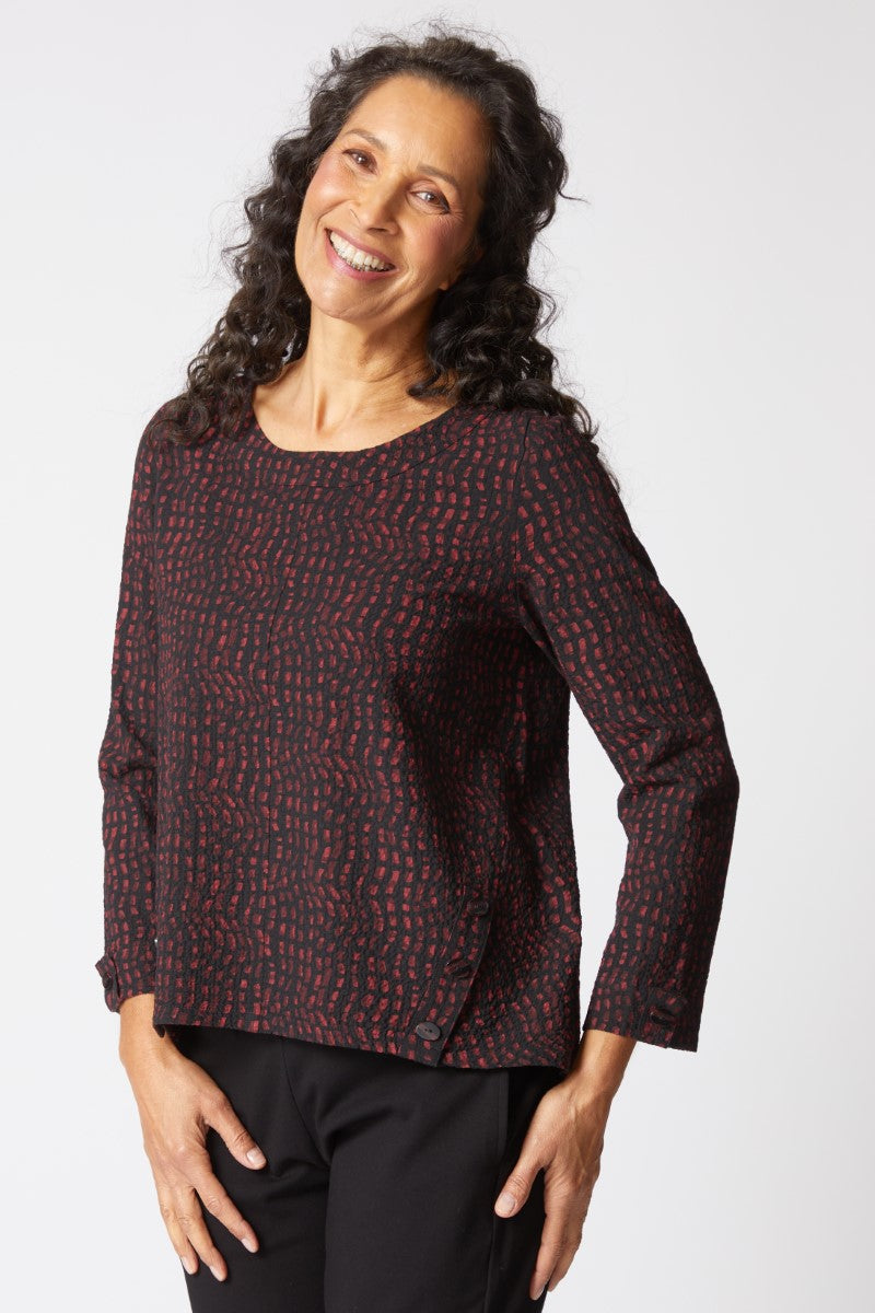 Habitat Pucker Weave Mosaic Button Pullover in Wine