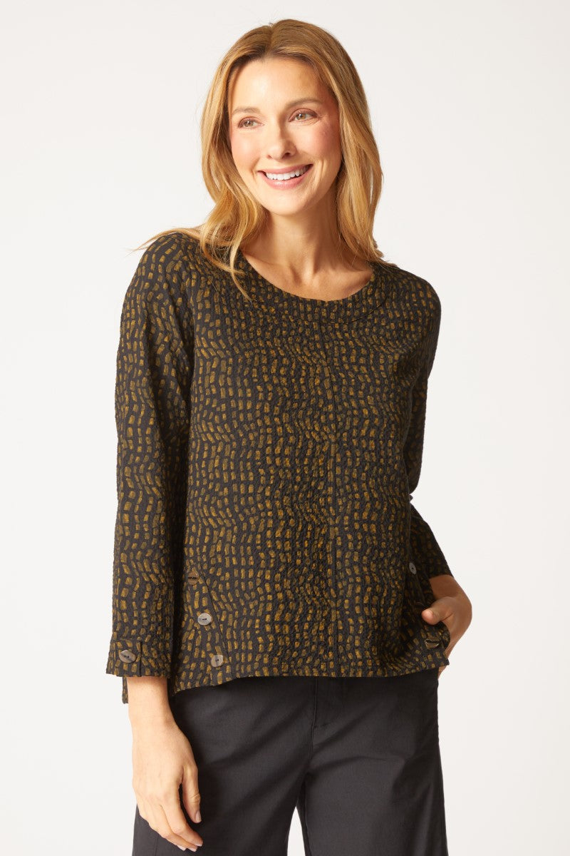 Habitat Pucker Weave Mosaic Button Pullover in Lichen