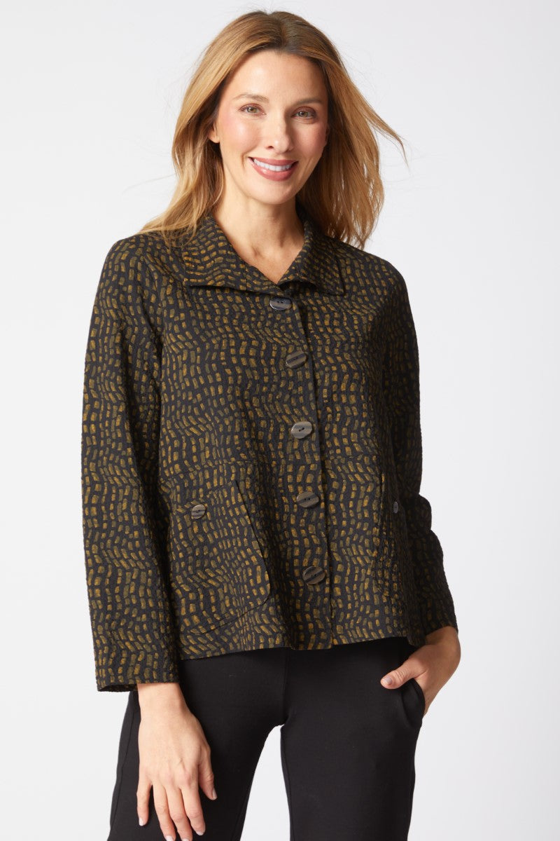 Pucker Weave Mosaic Swing Jacket in Lichen