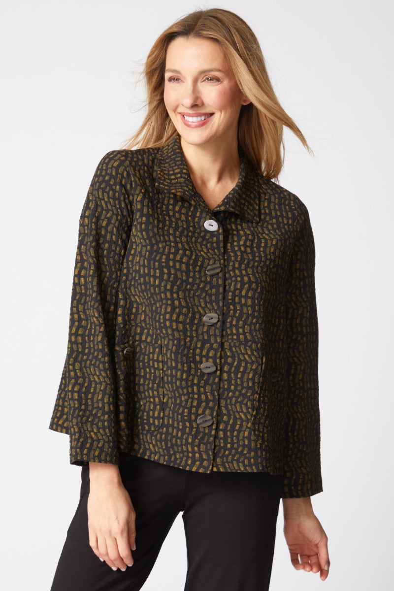Pucker Weave Mosaic Swing Jacket in Lichen
