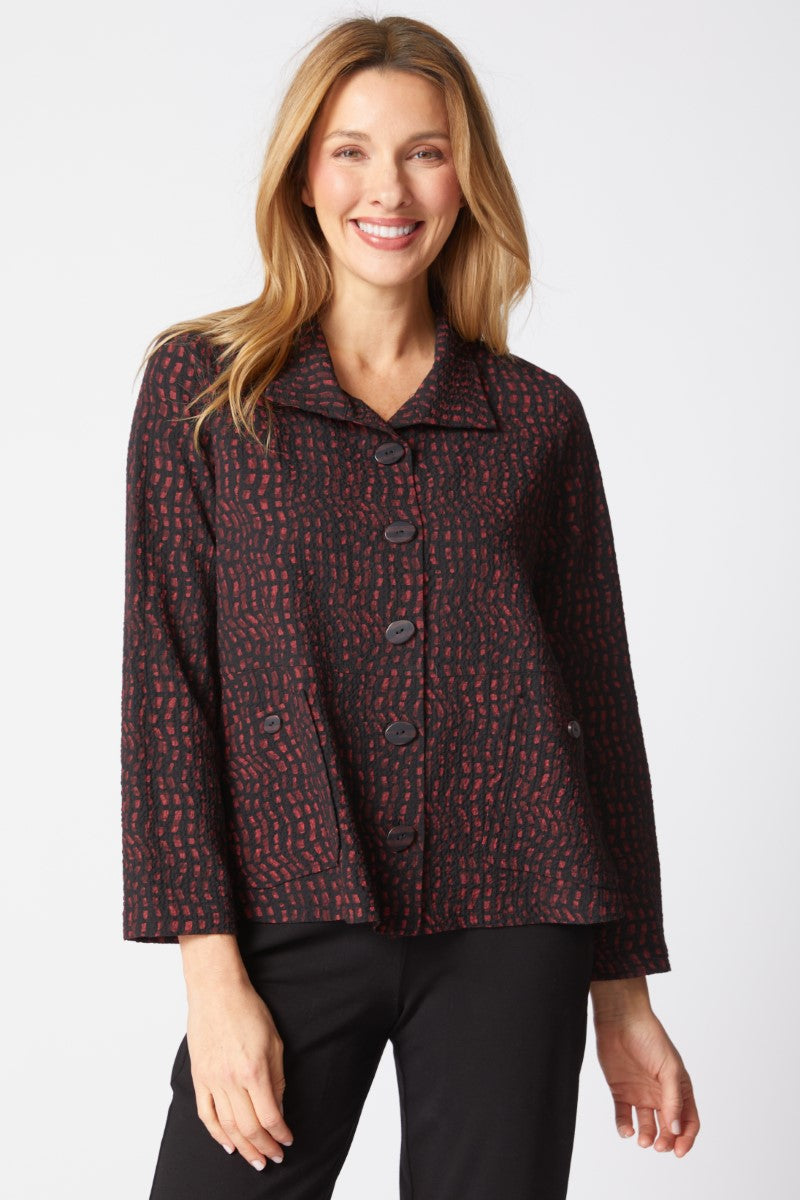 Pucker Weave Mosaic Swing Jacket in Wine