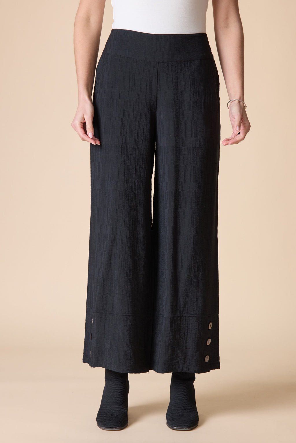  Habitat's Rayon Jacquard Button Hem Pants in Black