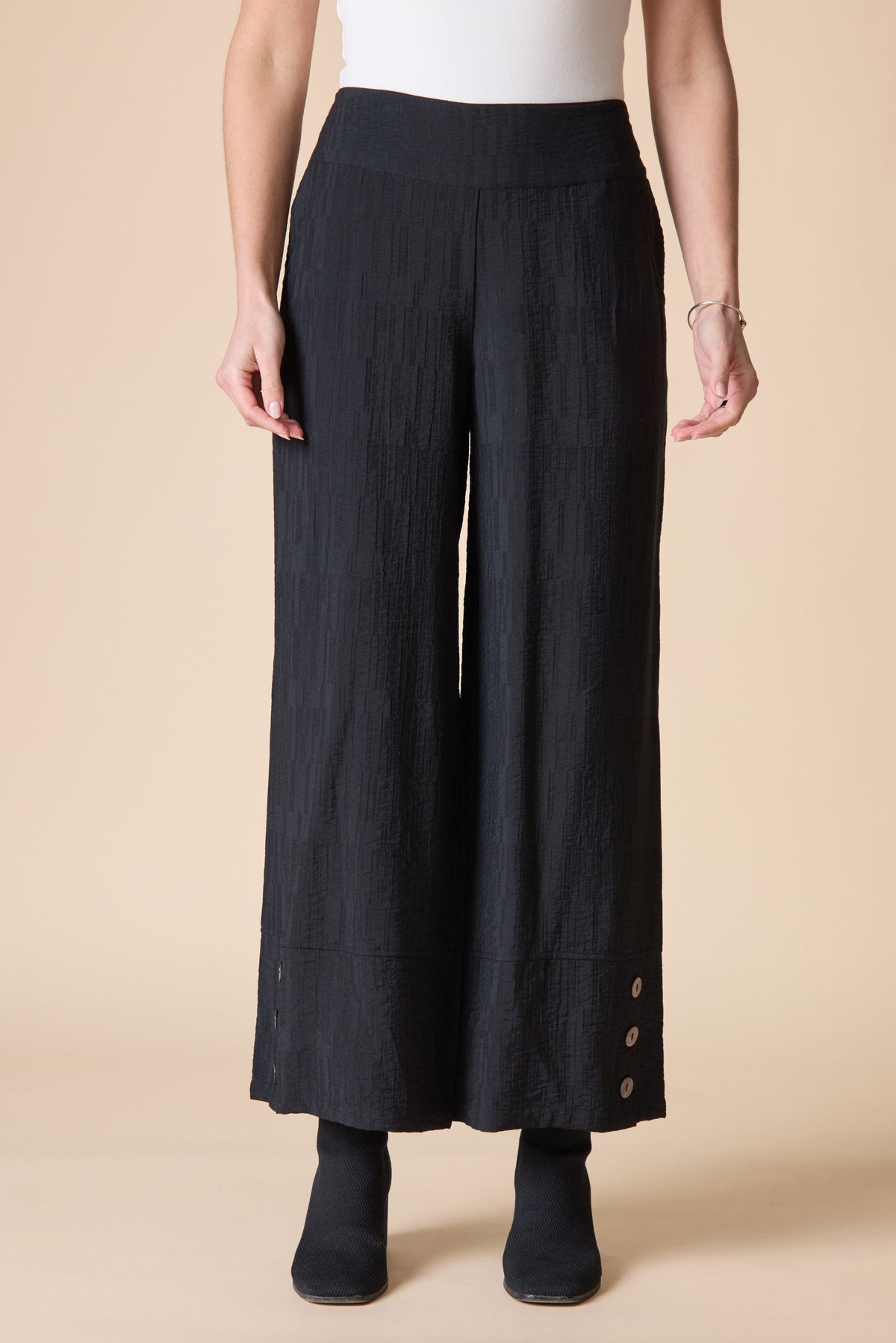  Habitat's Rayon Jacquard Button Hem Pants in Black