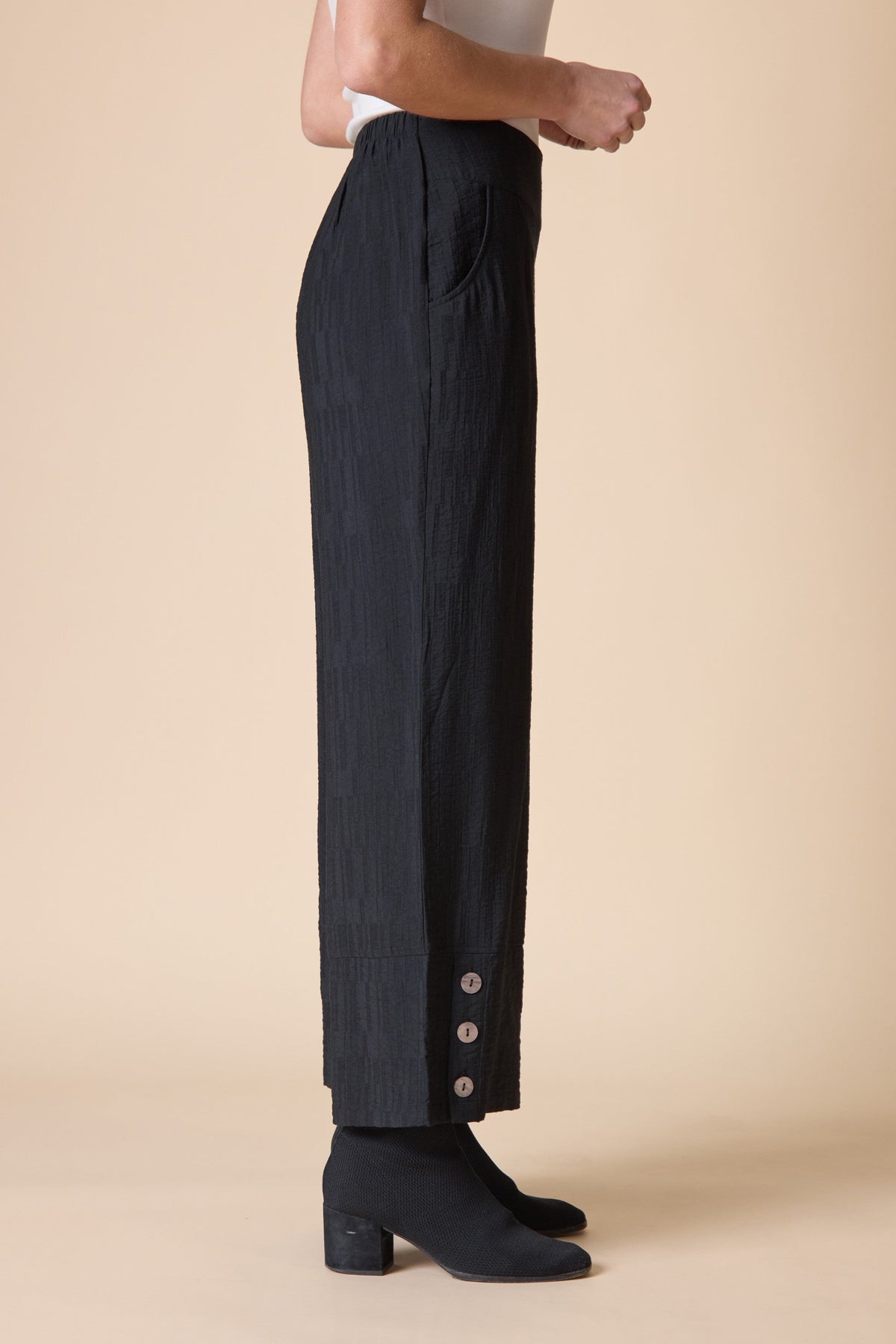  Habitat's Rayon Jacquard Button Hem Pants in Black