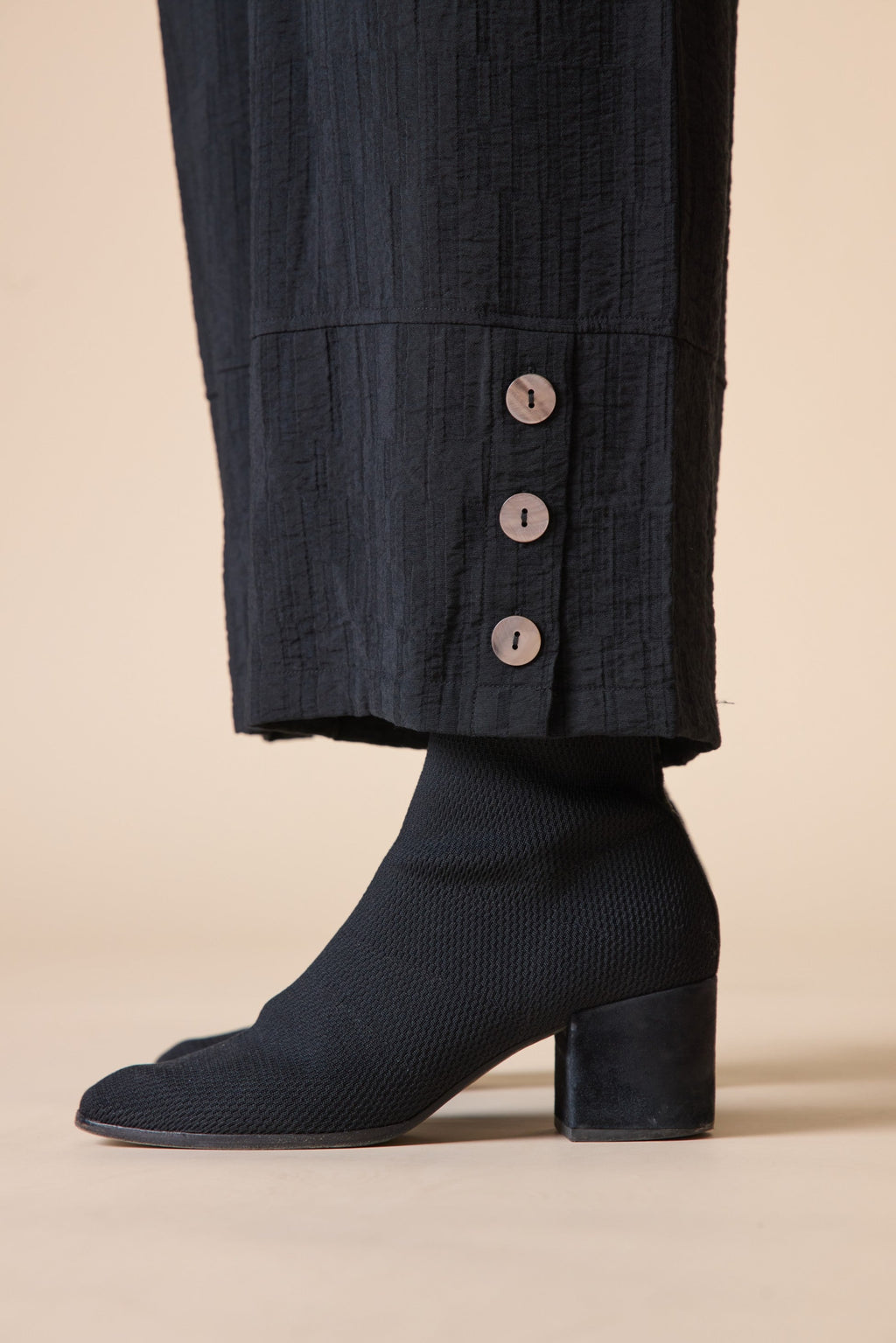  Habitat's Rayon Jacquard Button Hem Pants in Black