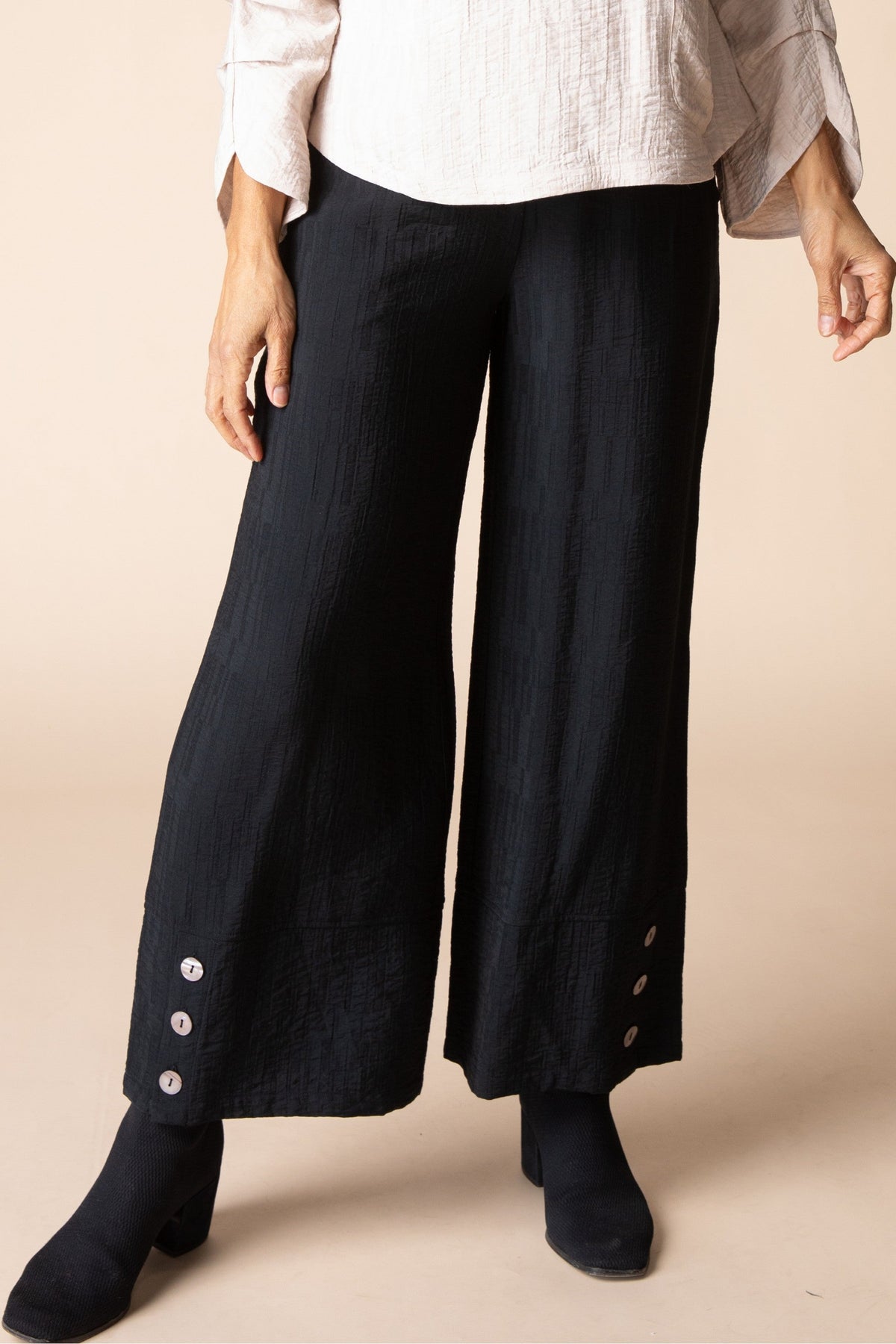  Habitat's Rayon Jacquard Button Hem Pants in Black