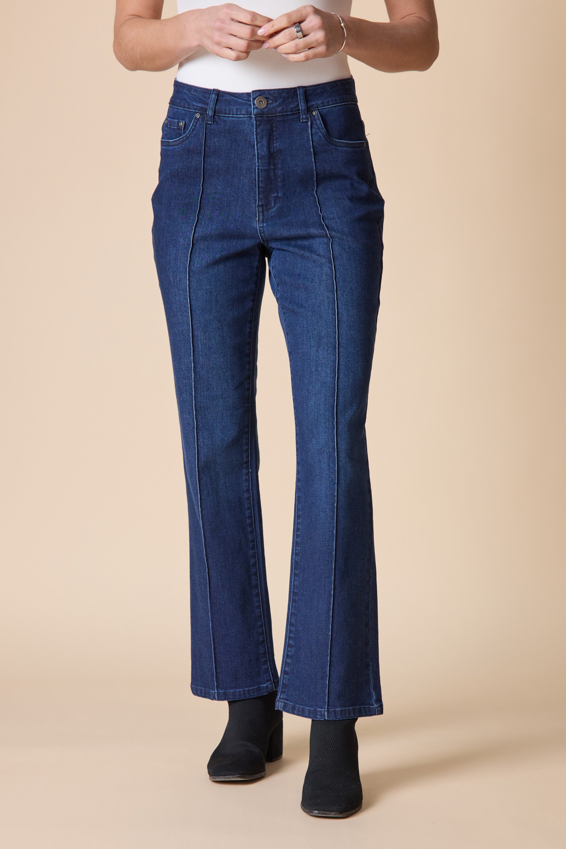 Habitat Seamed Ankle Flare Stretch Denim Jean in Dark Denim