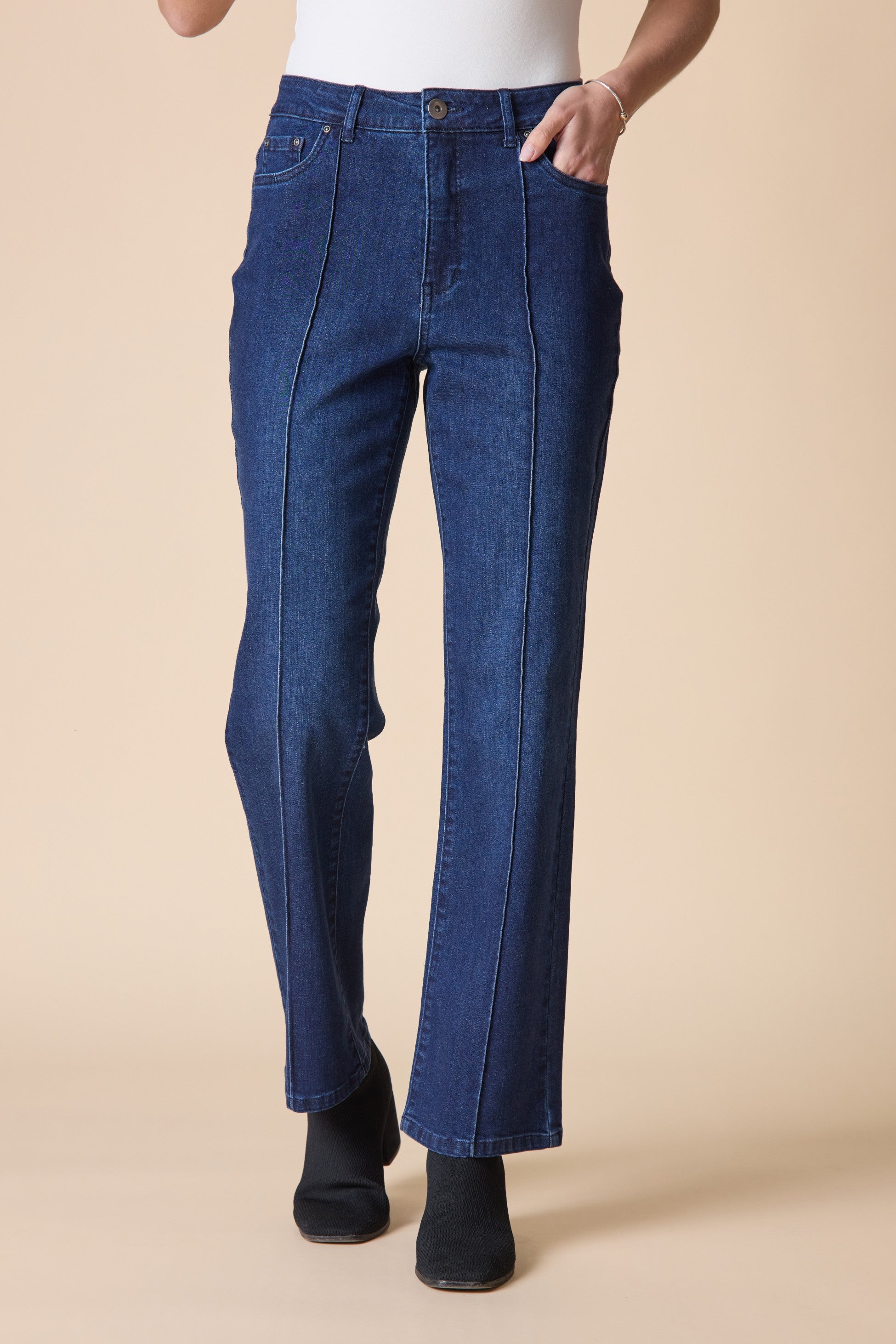 Habitat Seamed Ankle Flare Stretch Denim Jean in Dark Denim