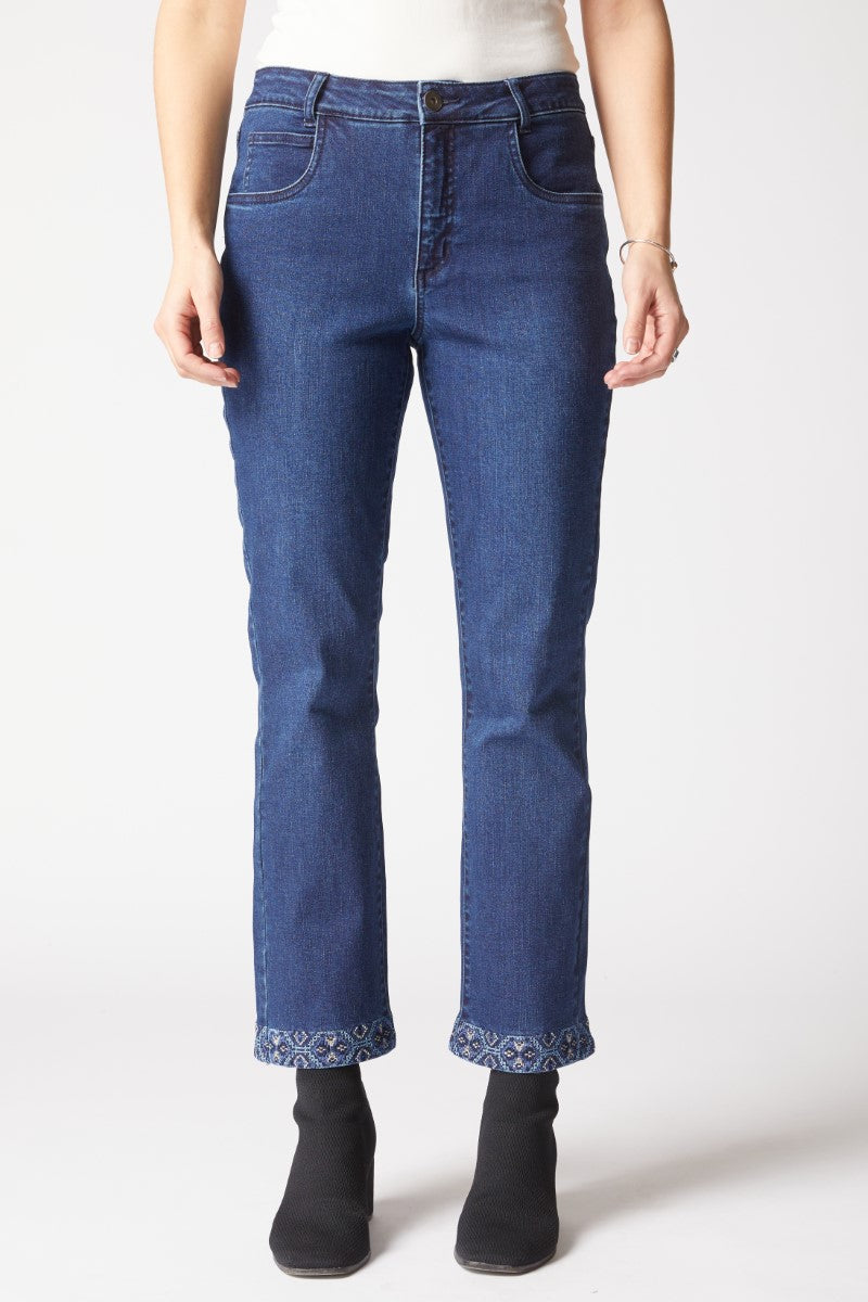 Habitat Slim Ankle Embroidered Jean in Dark Denim