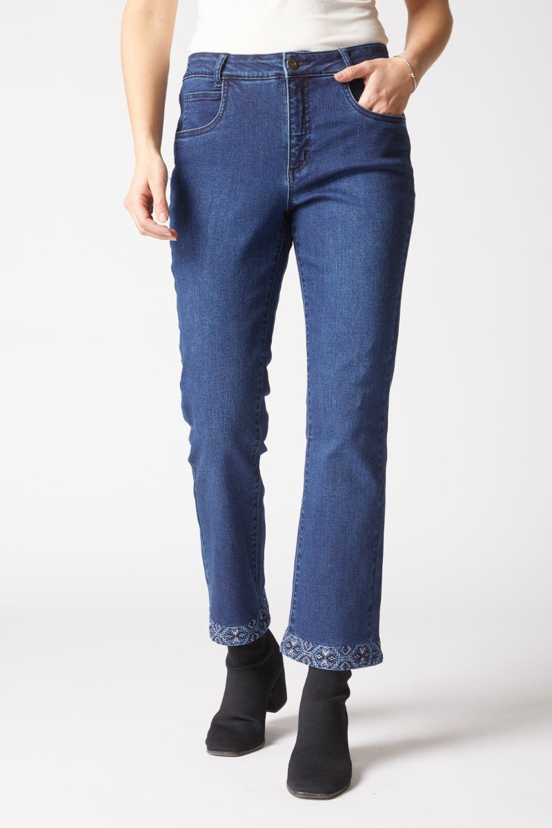 Habitat Slim Ankle Embroidered Jean in Dark Denim