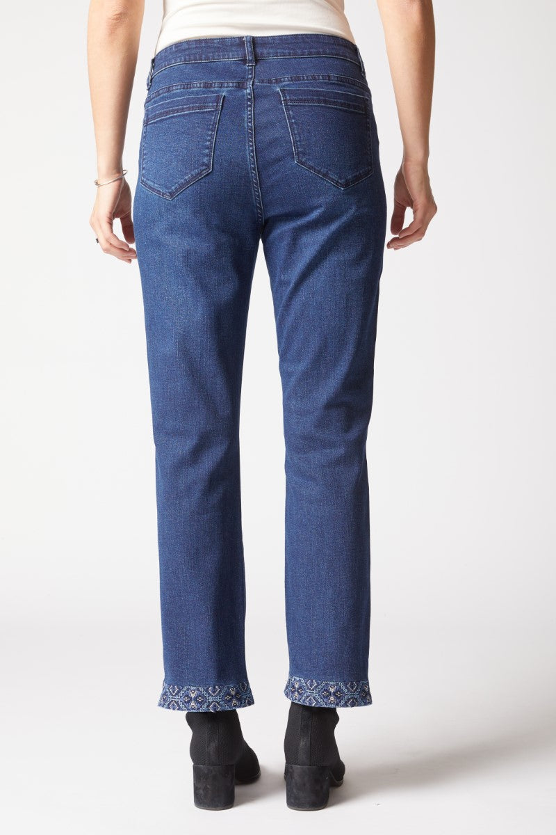 Habitat Slim Ankle Embroidered Jean in Dark Denim