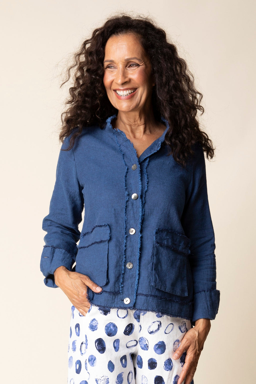 Habitat Summer Breeze Fringe Jacket in Navy