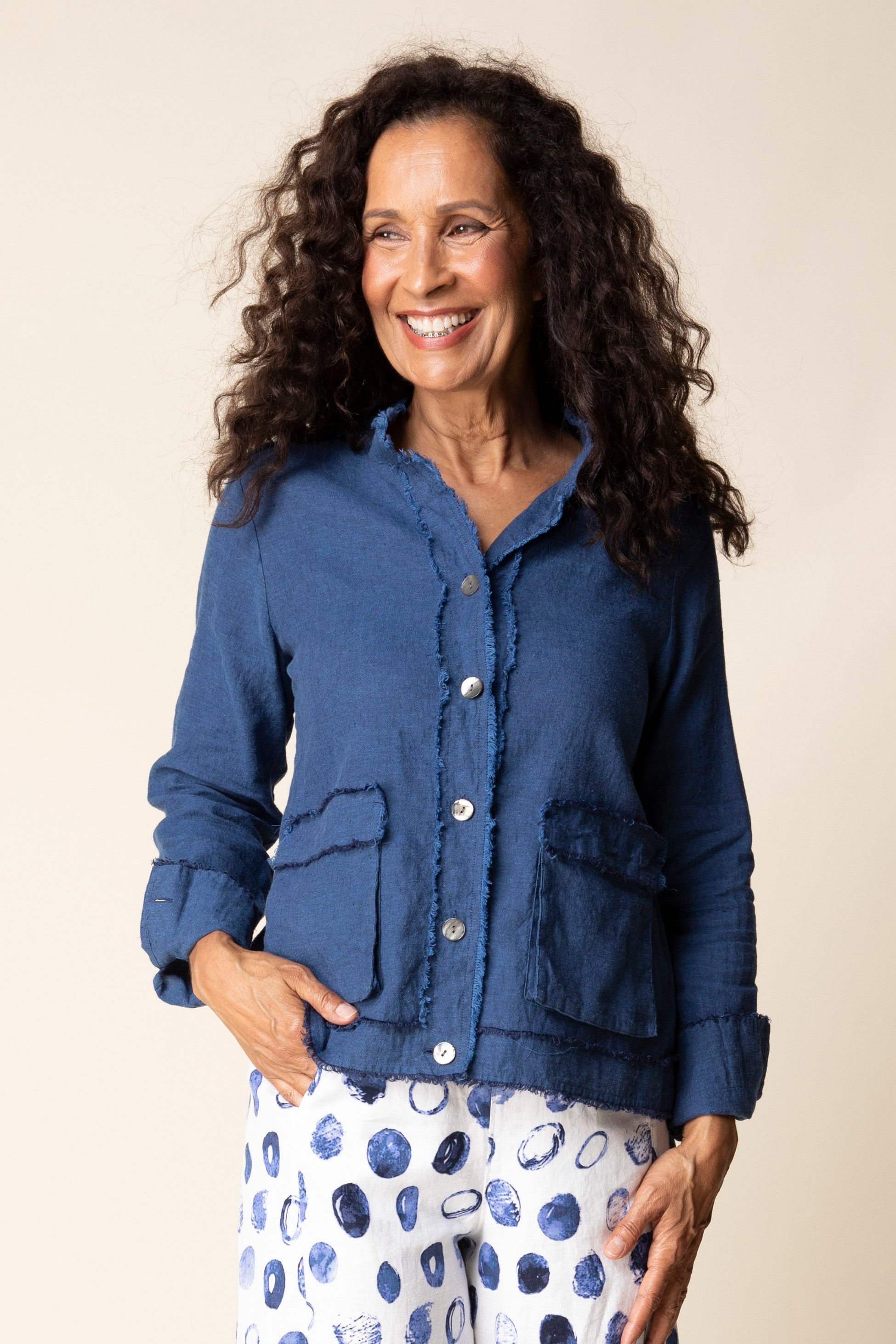 Habitat Summer Breeze Fringe Jacket in Navy