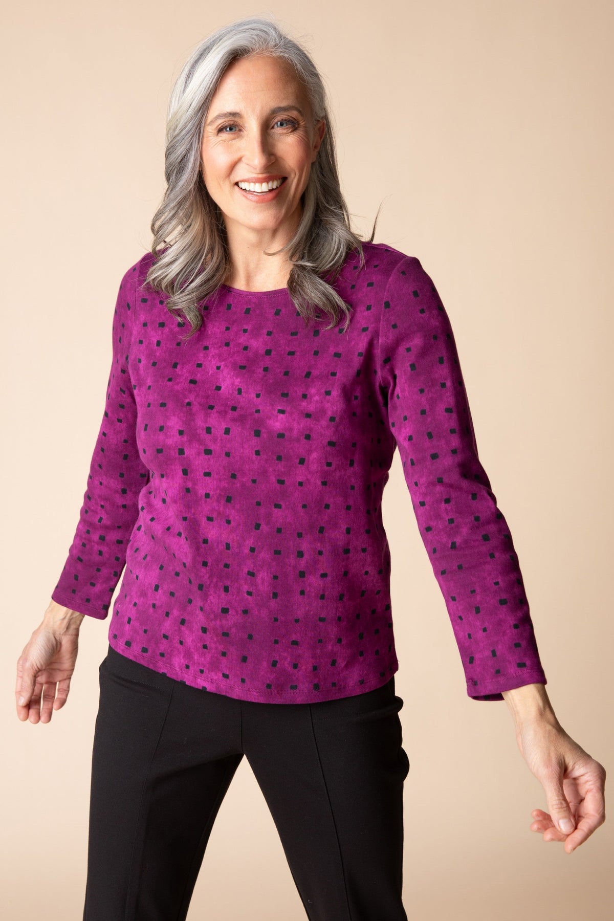Habitat  Tie Dye Tiles Cozy Rib Knit Tee in Plum
