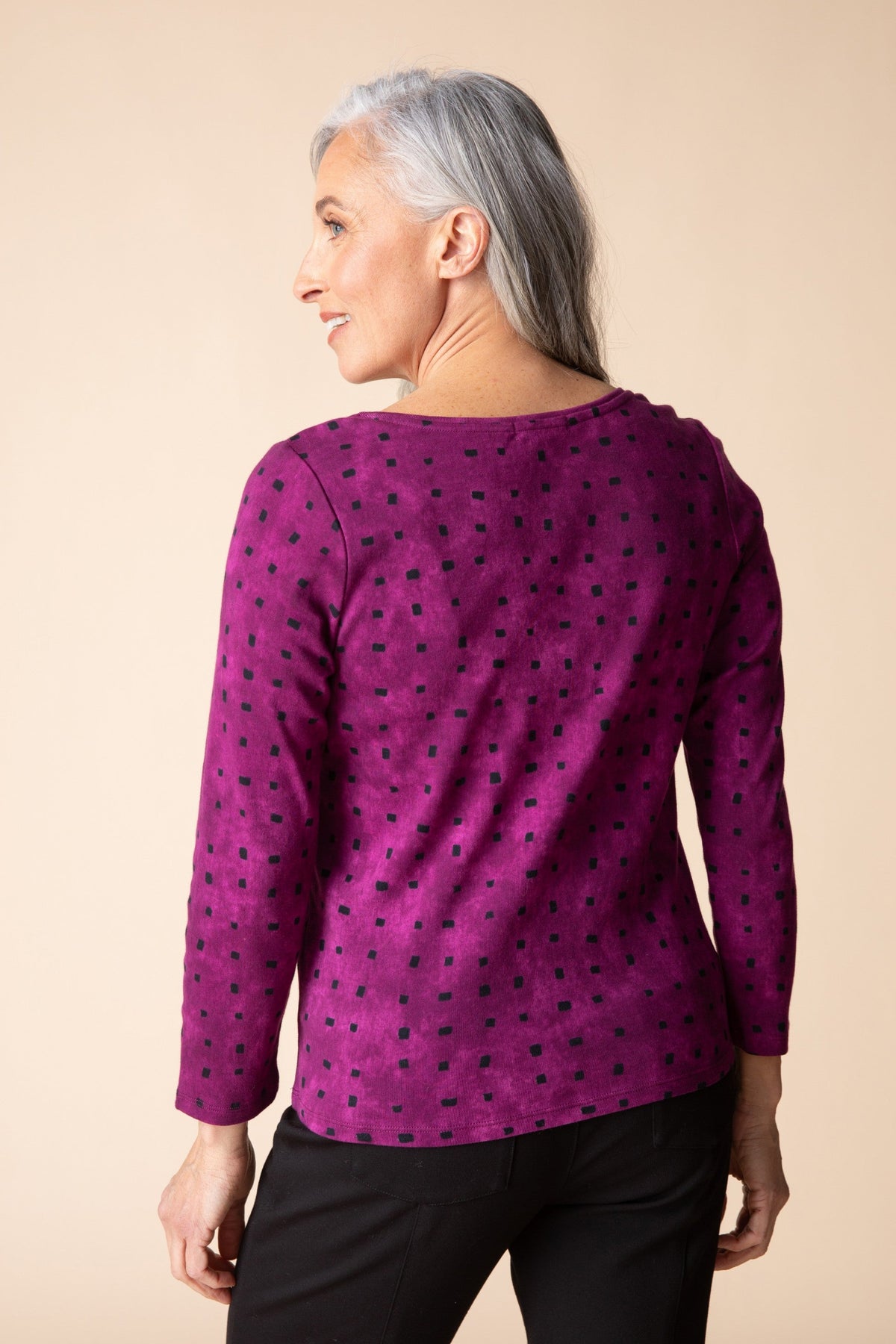 Habitat  Tie Dye Tiles Cozy Rib Knit Tee in Plum