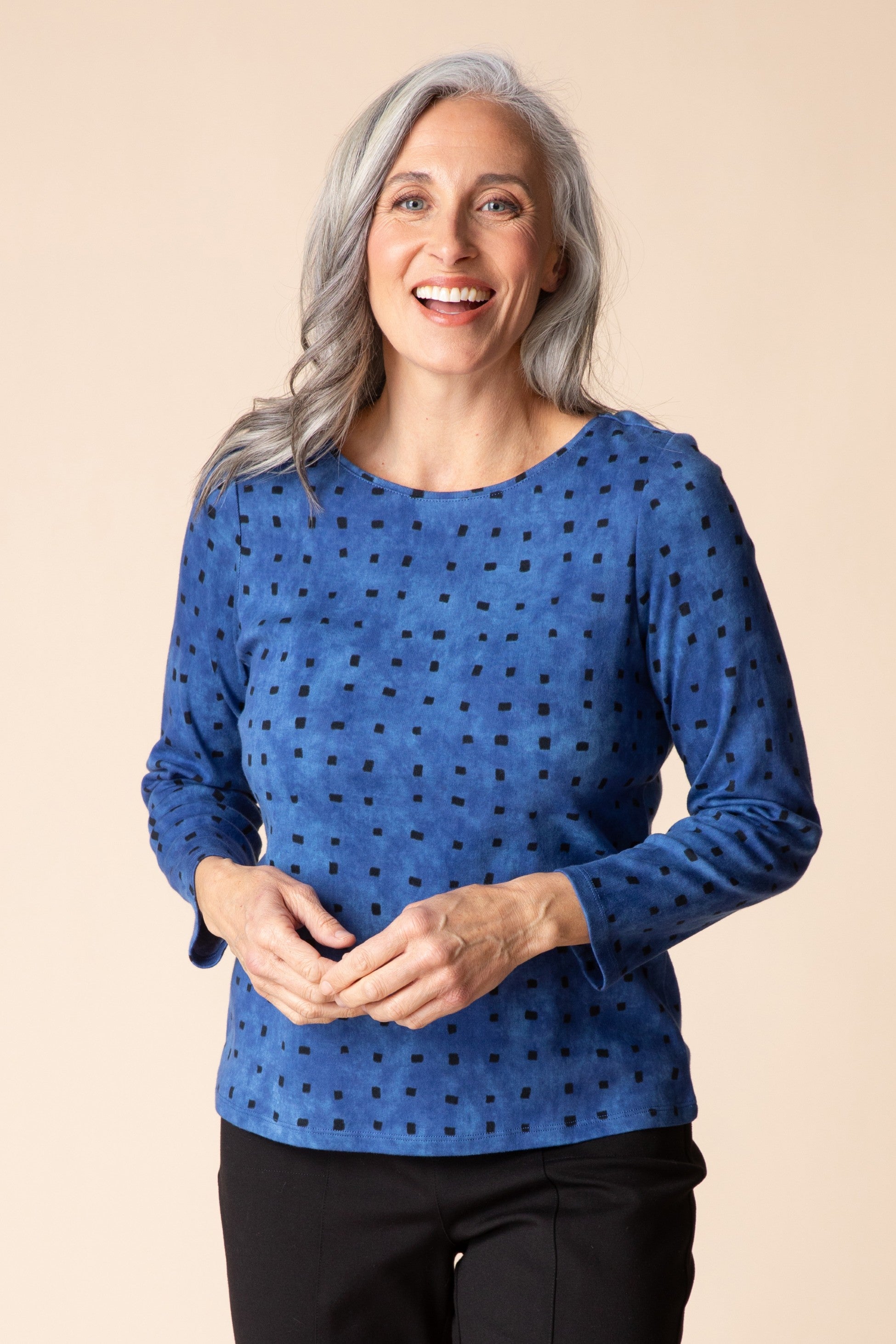 The Tie Dye Tiles Cozy Rib Knit Tee in Tide