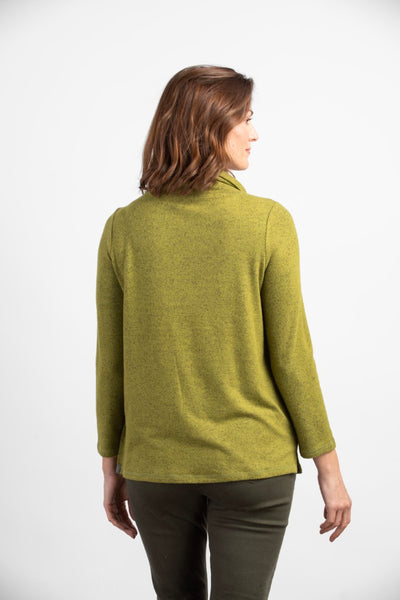 Habitat Super Soft Fleece Tie Neck Pullover in moss green. Long sleeves, relaxed fit, tie neck.