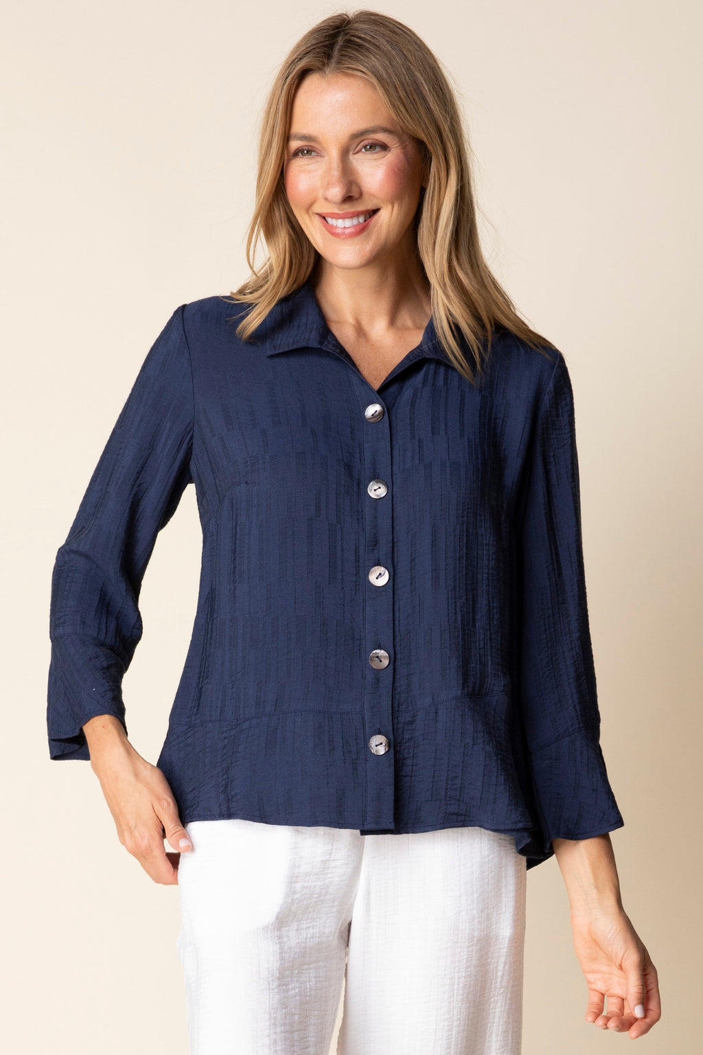 Habitat Whisper Jacquard Flounce Shirt in Navy